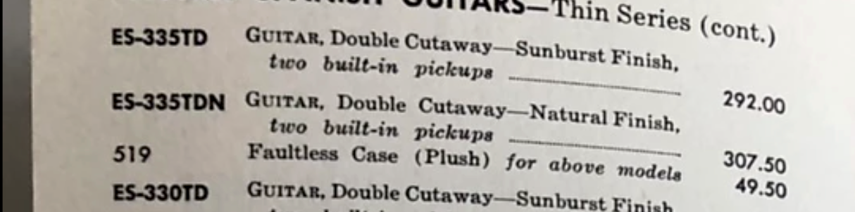 Gibson ES-335 price in 1960