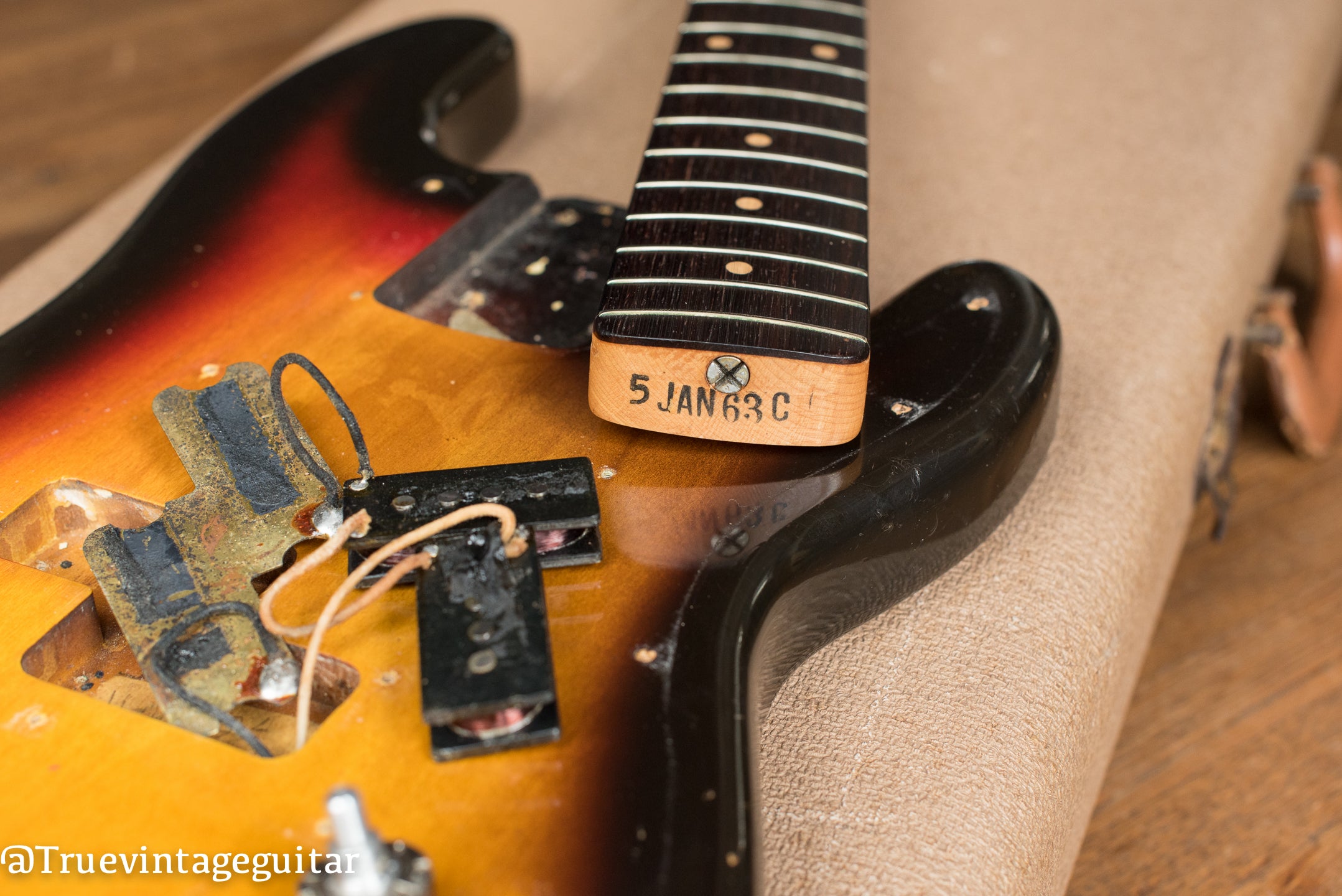 how to date Fender Precision bass guitar 1963, fender neck heel ink stamp