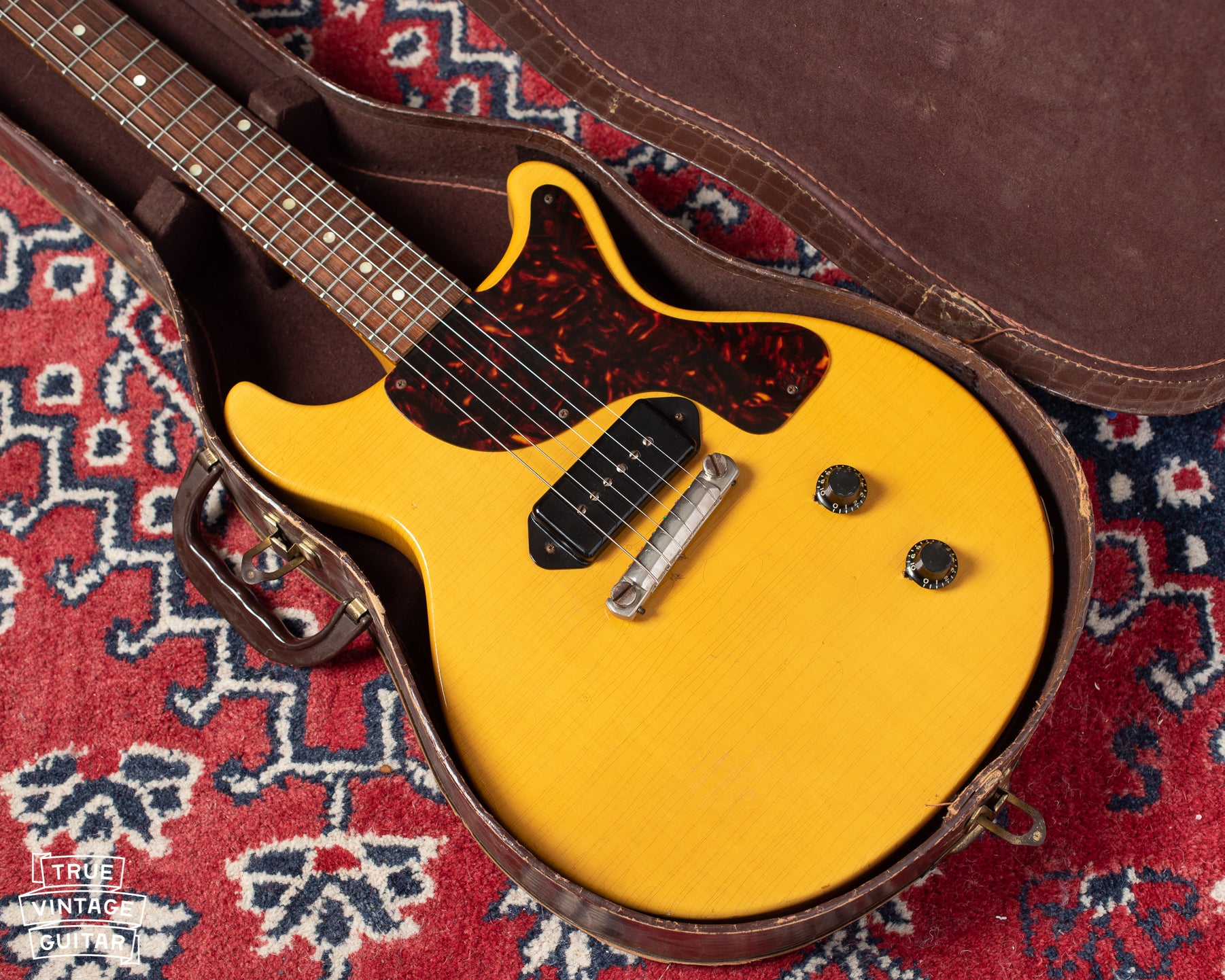 Gibson Les Paul TV junior model electric guitar with TV Yellow finish and tortoise shell pickguard in original case