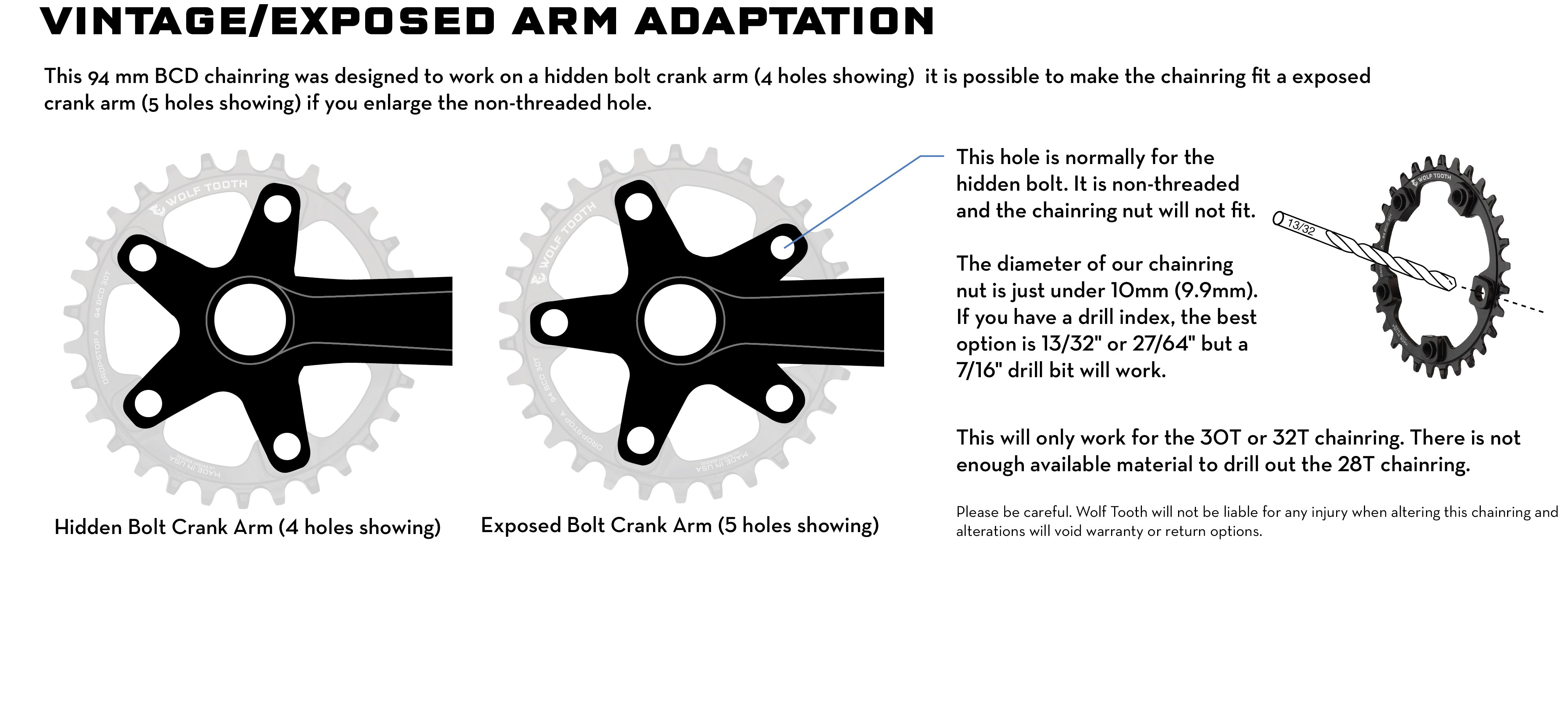 94 mm BCD chainring compatibility