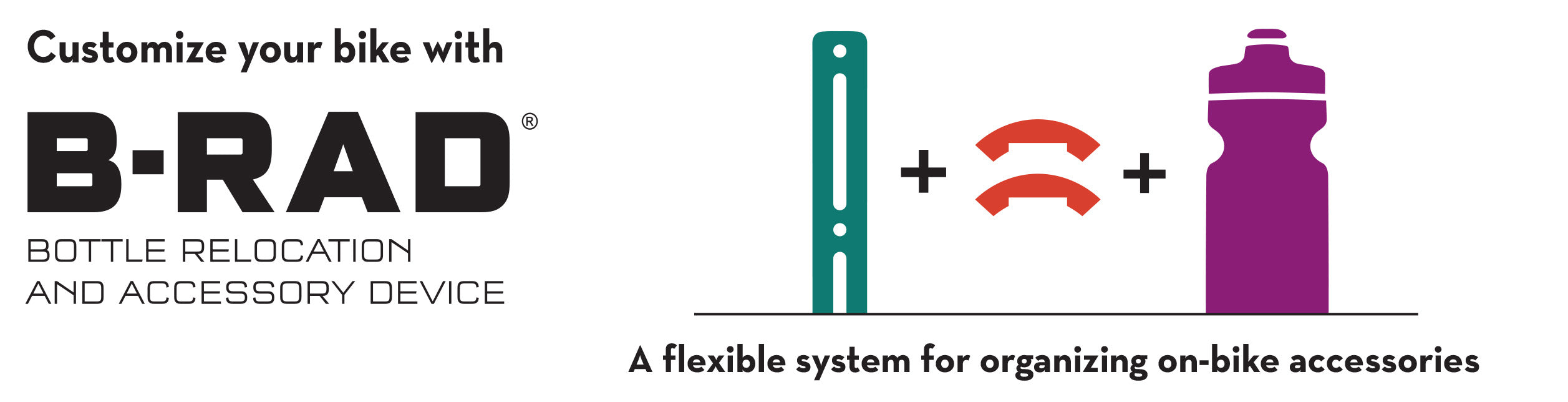 B-RAD Bottle Relocation and Accessory Device system for organizing on-bike storage