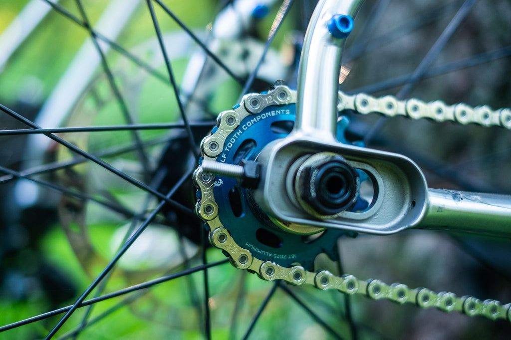 A Wolf Tooth Single Speed Cog on a bike's drivetrain.