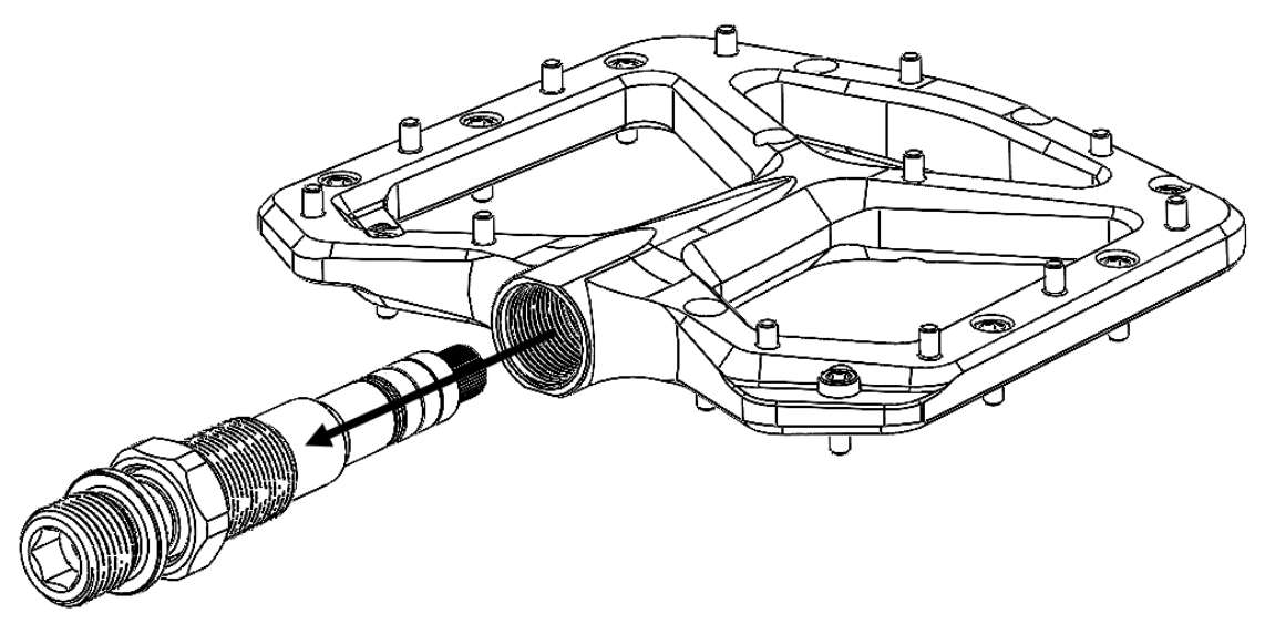 Cartridge being removed from the Image showing the groove that differentiates the left and right axles on Wolf Tooth Ripsaw pedal body.