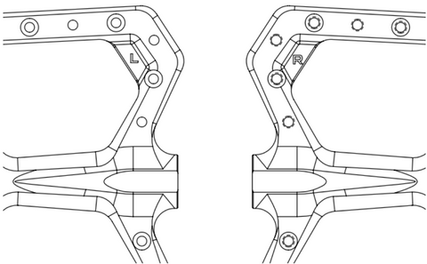 Image showing the letters L and R engraved on the Image showing the groove that differentiates the left and right axles on Wolf Tooth Ripsaw pedal bodies.
