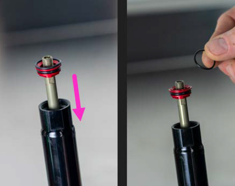 image showing piston rod exposed and fingers removing o-ring