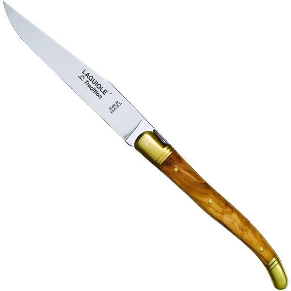 Billede af Steakkniv Oliventræ, 2 messingkraver - Laguiole Tradition