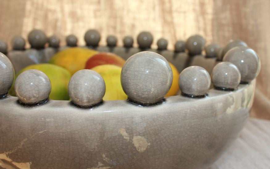 large grey ceramic fruit bowl