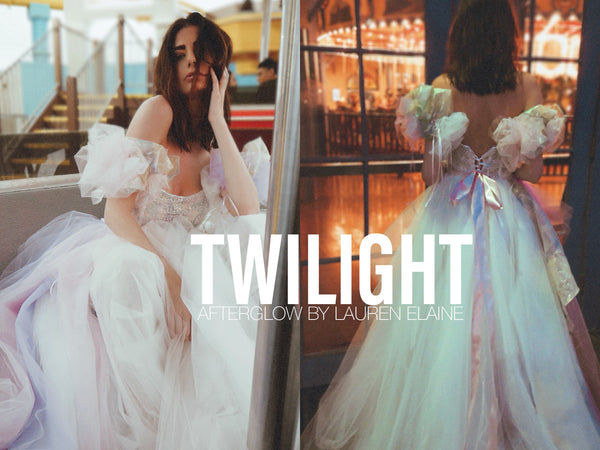 Lauren Elaine rainbow ombre unicorn wedding dress twilight afterglow collection