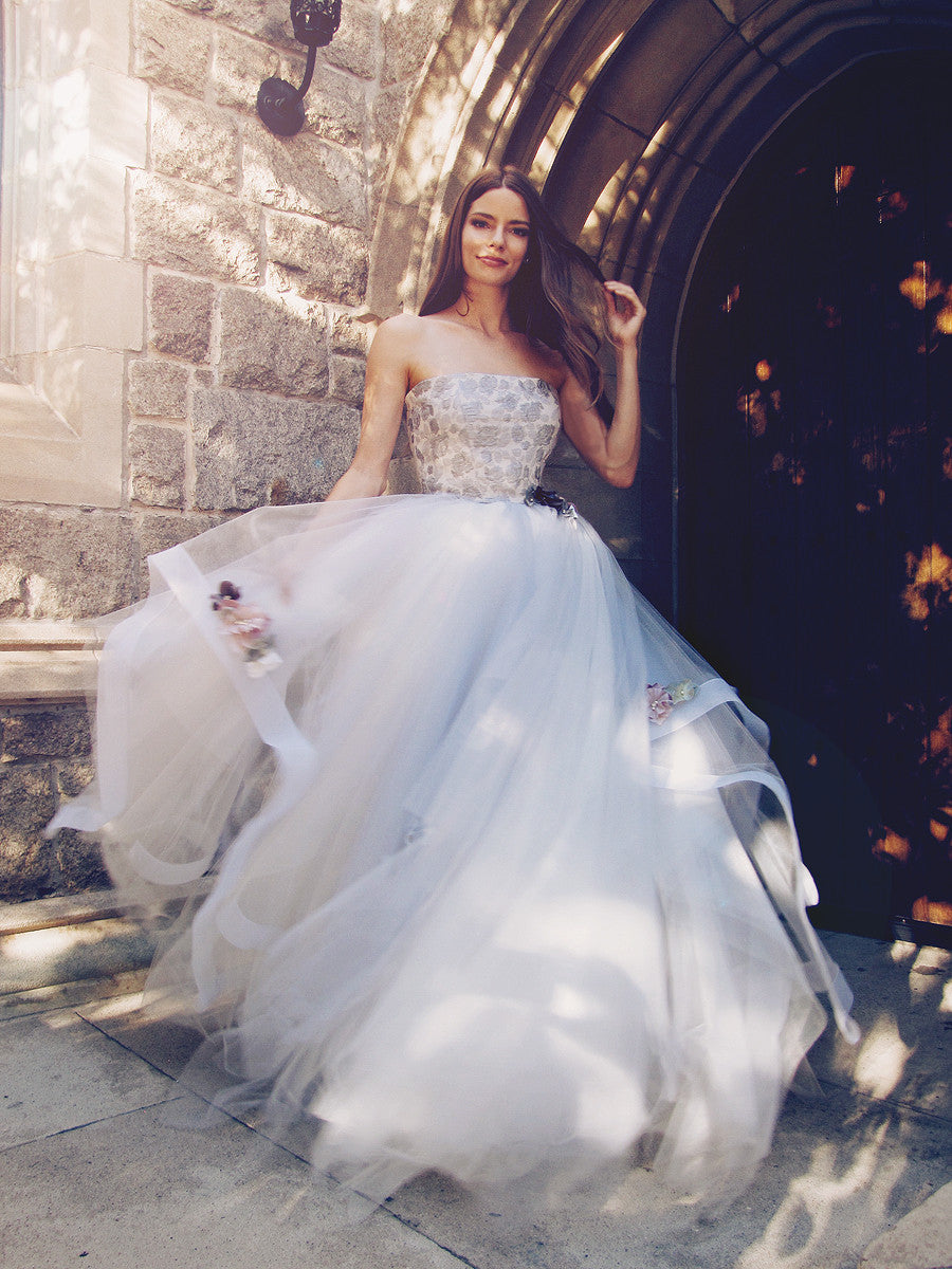 Lauren Elaine Fleur | Something Blue Flowered Tulle Wedding Gown