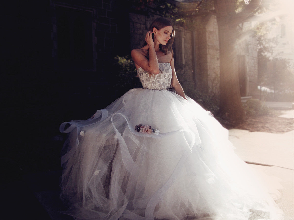 Lauren Elaine Fleur | Something Blue Flowered Tulle Wedding Gown