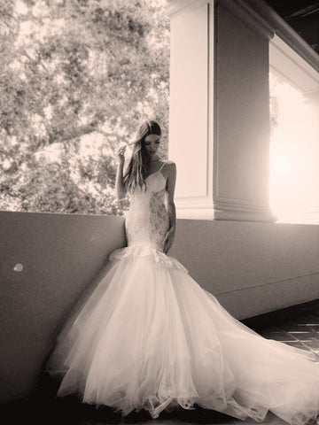 Lauren Elaine Ember | Illusion Lace Wedding Gown with Cathedral Train