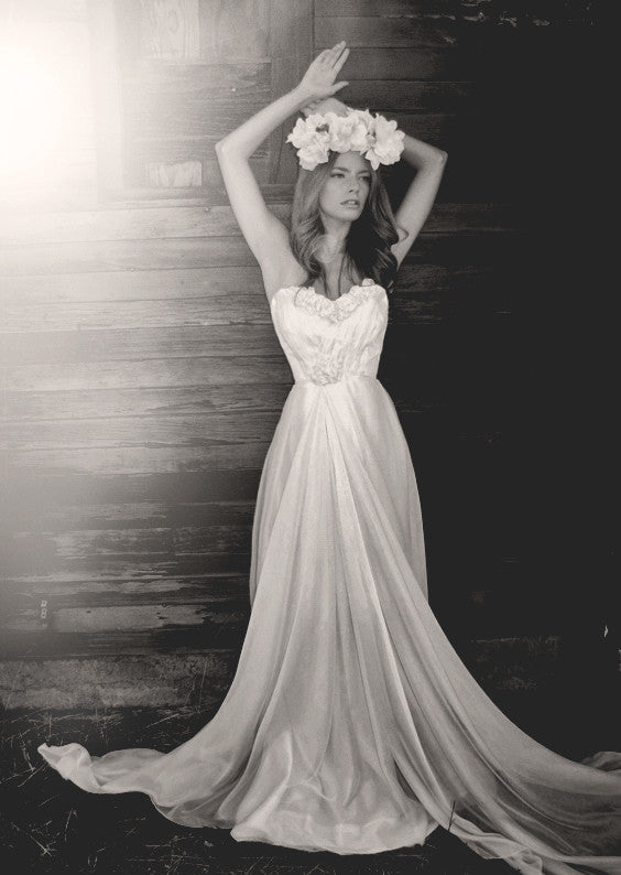 BELLA Gown by Lauren Elaine Bridal | Bohemian Chiffon & Rosette Gown ...
