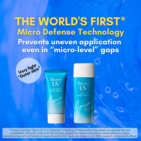 Biore UV Aqua Rich Watery Essence SPF50+/PA++++ 50ml product description features benefits The world's first* Micro Defense Technology. Prevents uneven application even in “micro-level” gaps