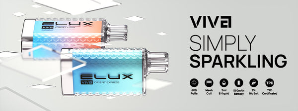 Banner showing the Elux Viva disposable and features