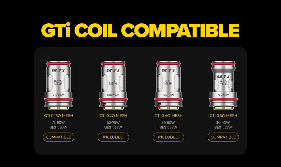 Banner showing the compatible GTi coils for the Vaporesso Armour S Kit