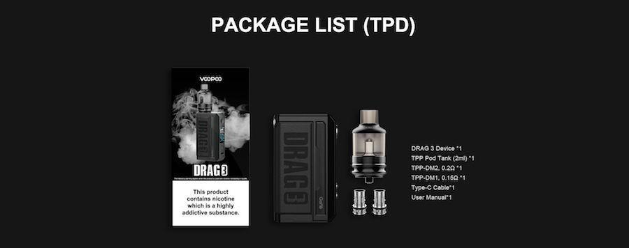 Whats included in the Voopoo Drag 3 Vape Kit box