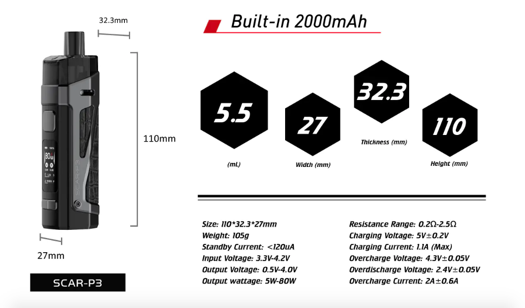 Smok Scar P3 Pod Kit Features