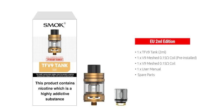 Smok TFV9 Sub Ohm Vape Tank Packaging Contents