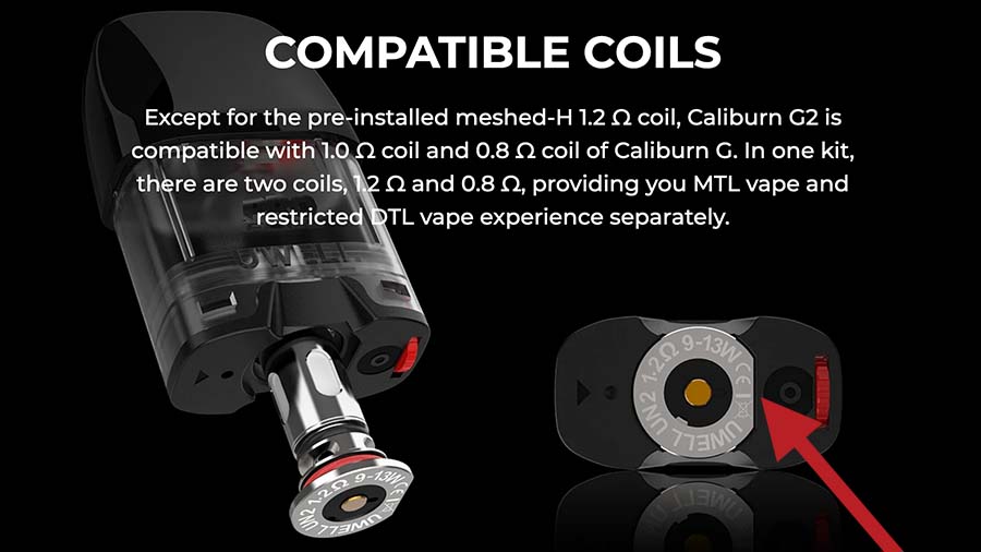 Diagram of the coils compatible with the Uwell Caliburn G 2