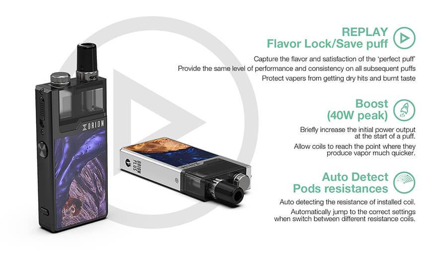 Lost Vape Orion Plus DNA Pod Kit Boost, Auto detection features