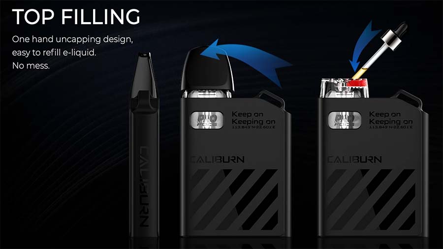 Image illustrating the Uwell Caliburn AK2 being filled up