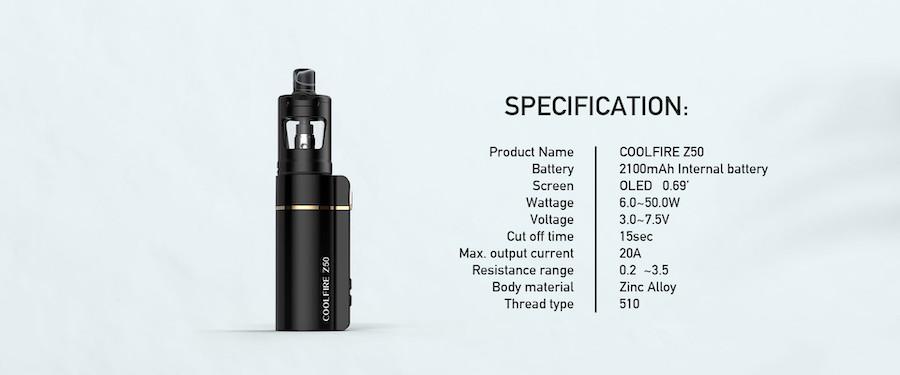 Innokin Coolfire Z50 Mod | Mod Specifications