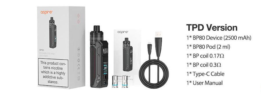 Aspire BP80 Pod Kit | Packaging and Content