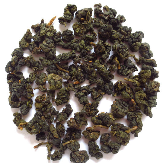 Hung Shui Oolong. The roasts dulls the appearance of the leaf.