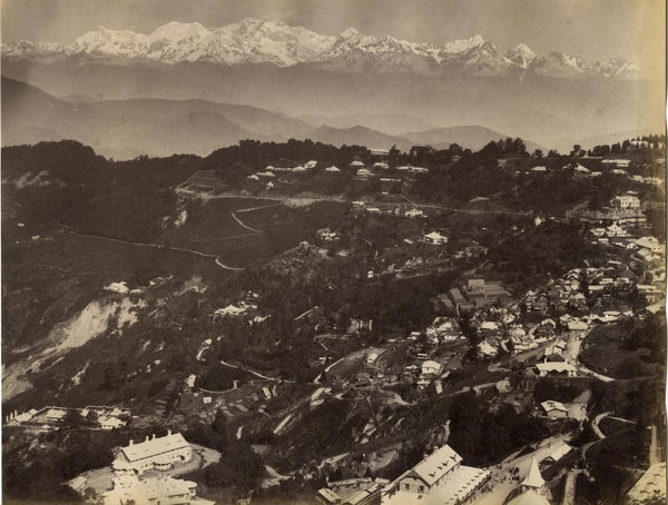 A view of Darjeeling town with Mt Kanchenjunga in the background. Circa 1880s.