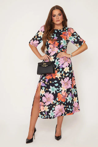 Polkadot black floral summer dress