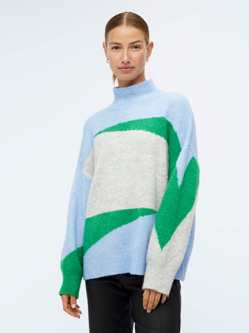 Blue green and grey jumper