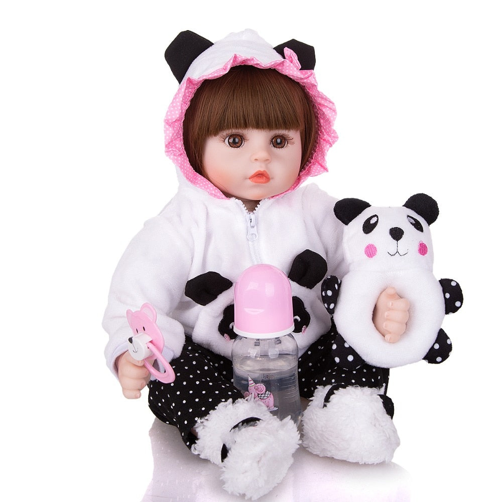 Boneca Bebê Reborn Realista Corpo De Silicone 48cm Panda