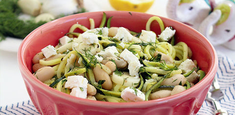 Zucchini Pasta with Cannellini Beans,  and Feta