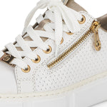 Rieker Oxford Trainer White with Gold Trim