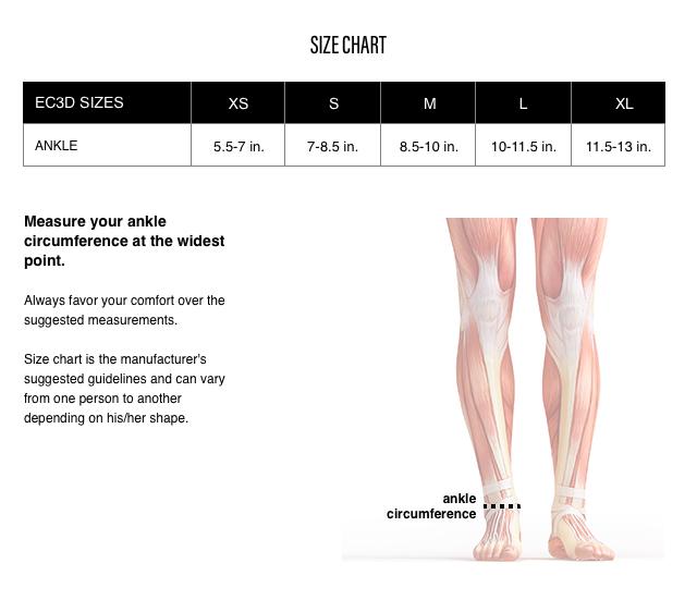 Ankle support size chart