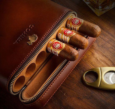 luxury leather travel cigar case