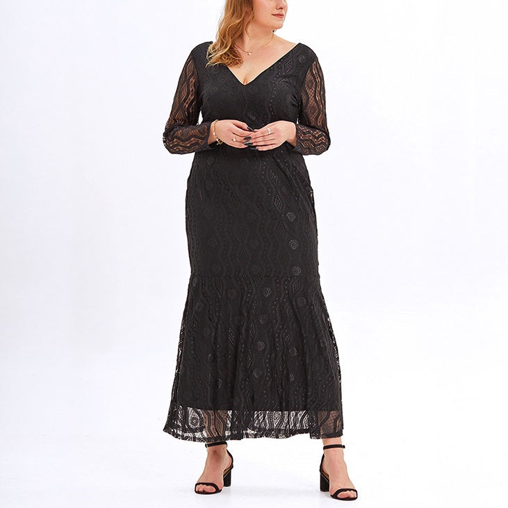 Plus Size Black Lace Evening Dress– Hello Curve