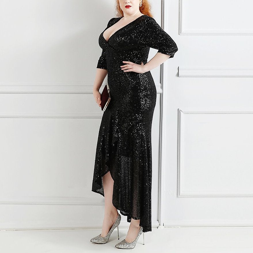Riley Plus Size Black Sequin Formal Dress Hello Curve 
