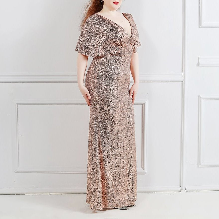 Skylar Plus Size Gold Sequin Evening Dress Hello Curve