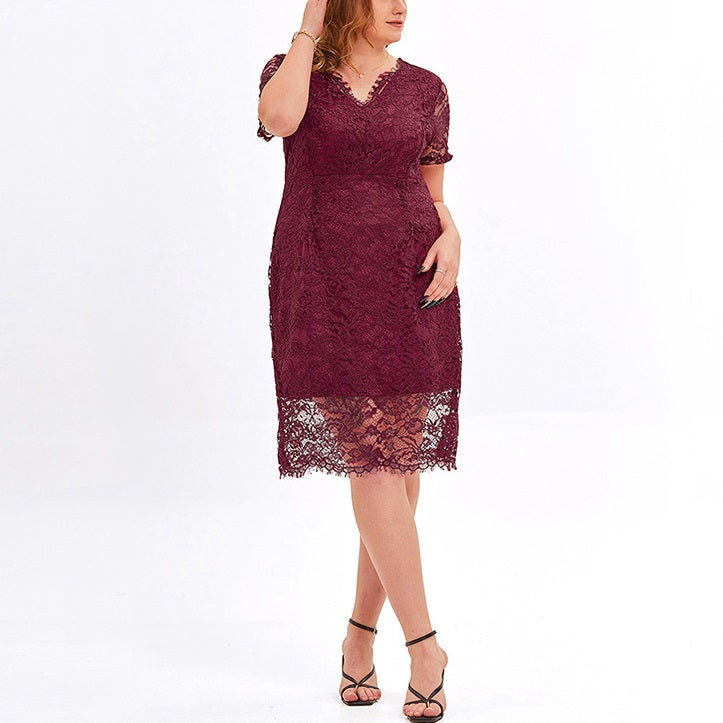 Plus Size Red Lace Cocktail Dress– Hello Curve