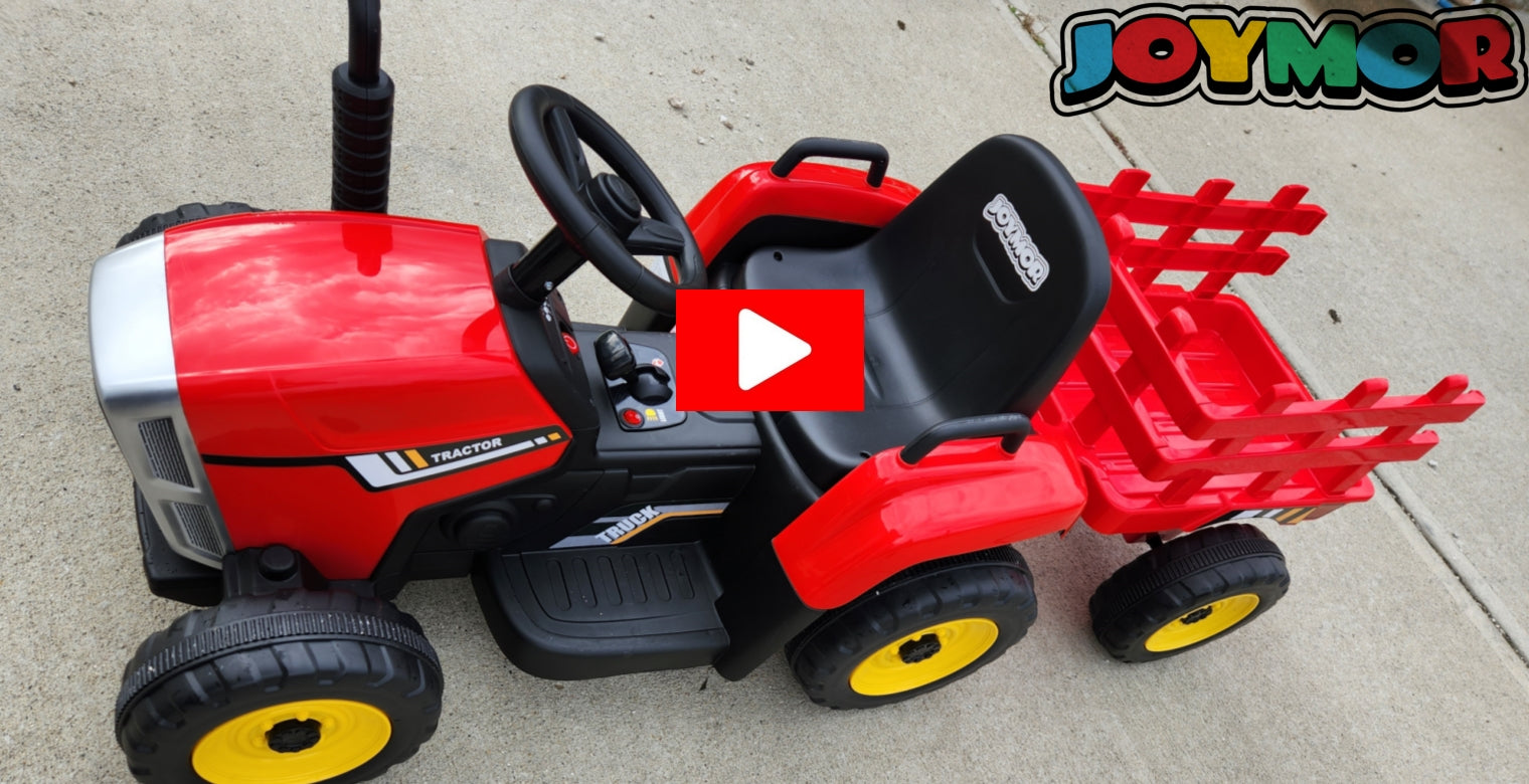 JOYMOR - Tractor con remolque, batería recargable de 12 V, juguete agrícola  de 2 velocidades, camión eléctrico resistente para niños pequeños con