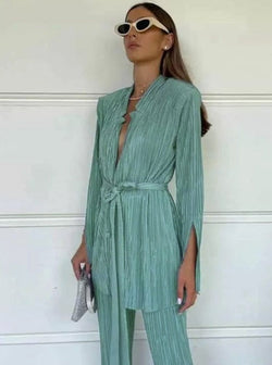 Belinda Matching Set | Plisse Blazer and Trouser Outfit – Zalia Atelier