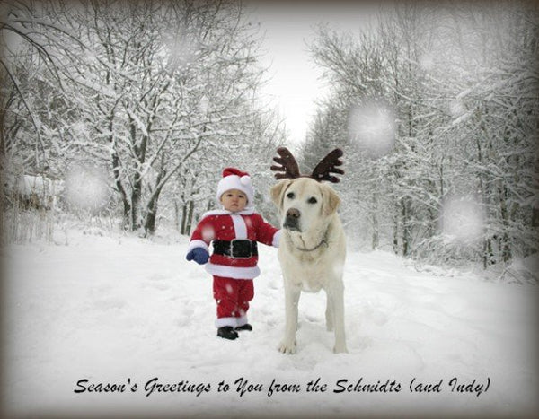 Little Santa and Lab with Reindeer ears by Ron Schmidt