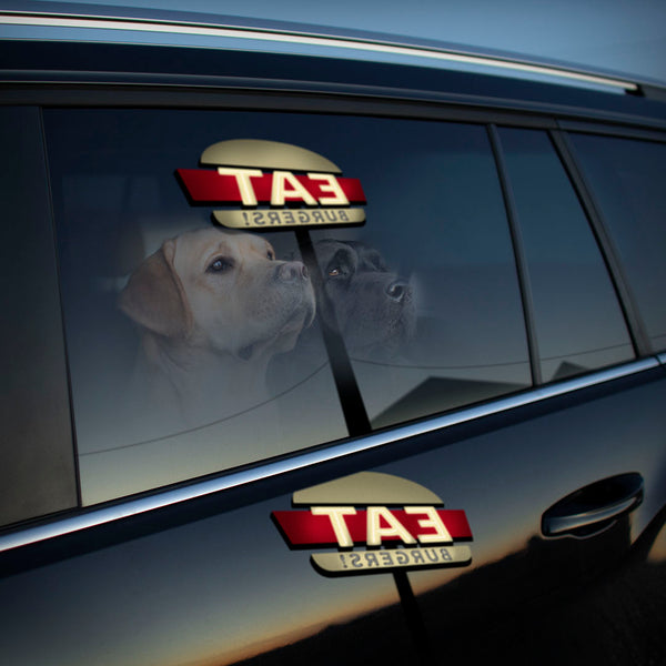 Lewie & Clark Dinner Time Yellow and Black lab In Black Car Eat Burgers Neon Sign Ron Schmidt