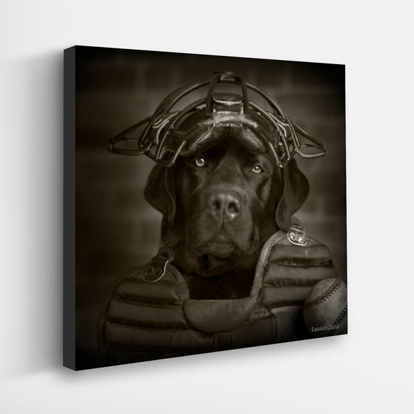 HOMER Donut Dog Canvas Art Print - Black Labrador Doughnut Artwork