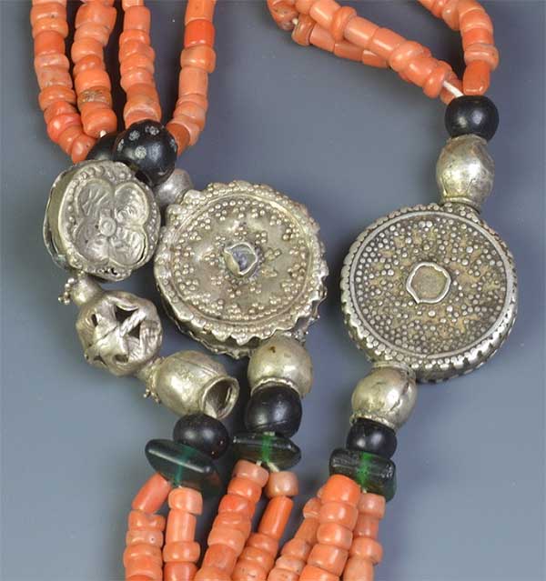 Coral & Silver Multi-strand Yemen Necklace - beadstore.com
