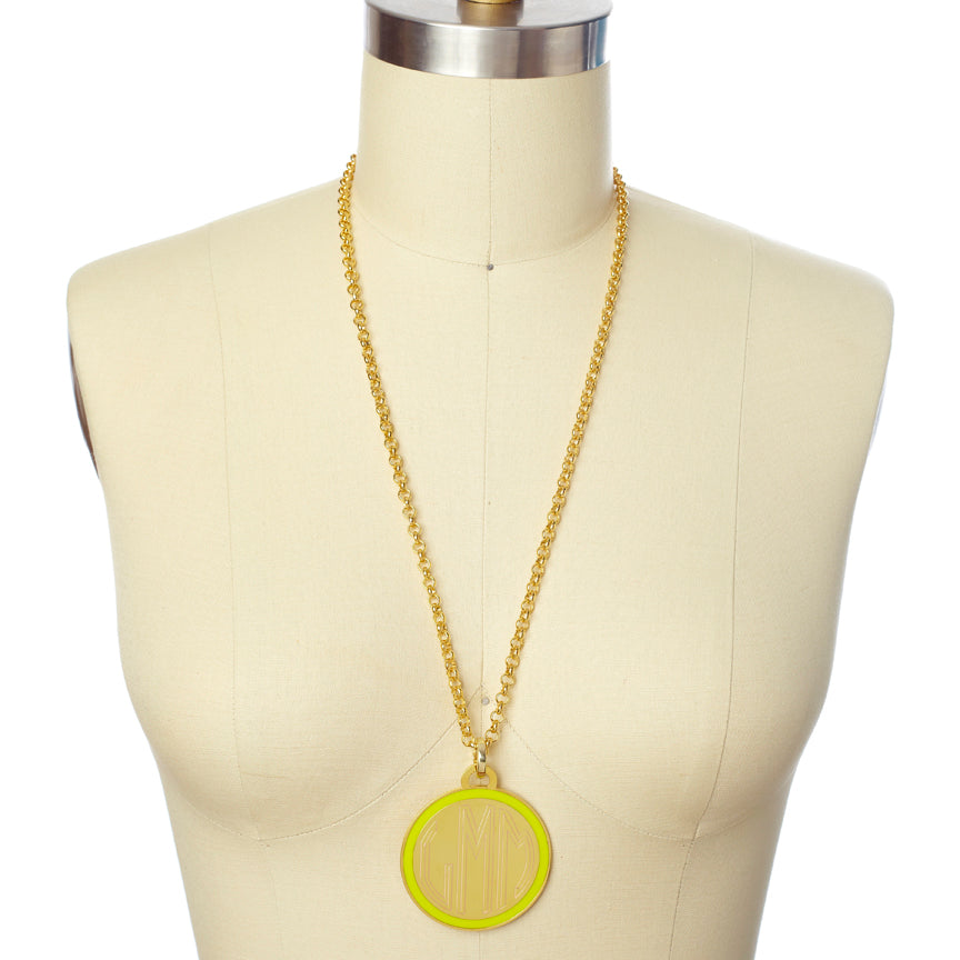 Monogram Tag Necklace in Chartreuse