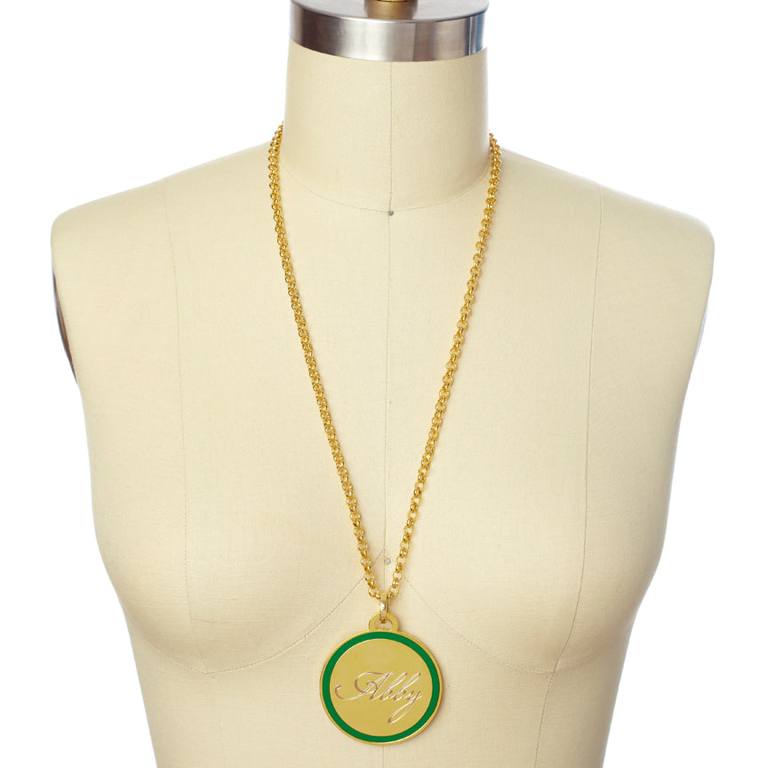 Monogram Tag Necklace in Kelly Green