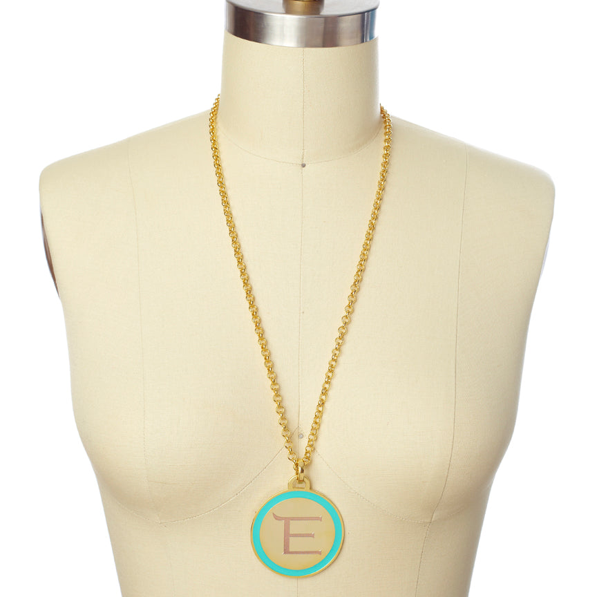 Monogram Tag Necklace in Teal