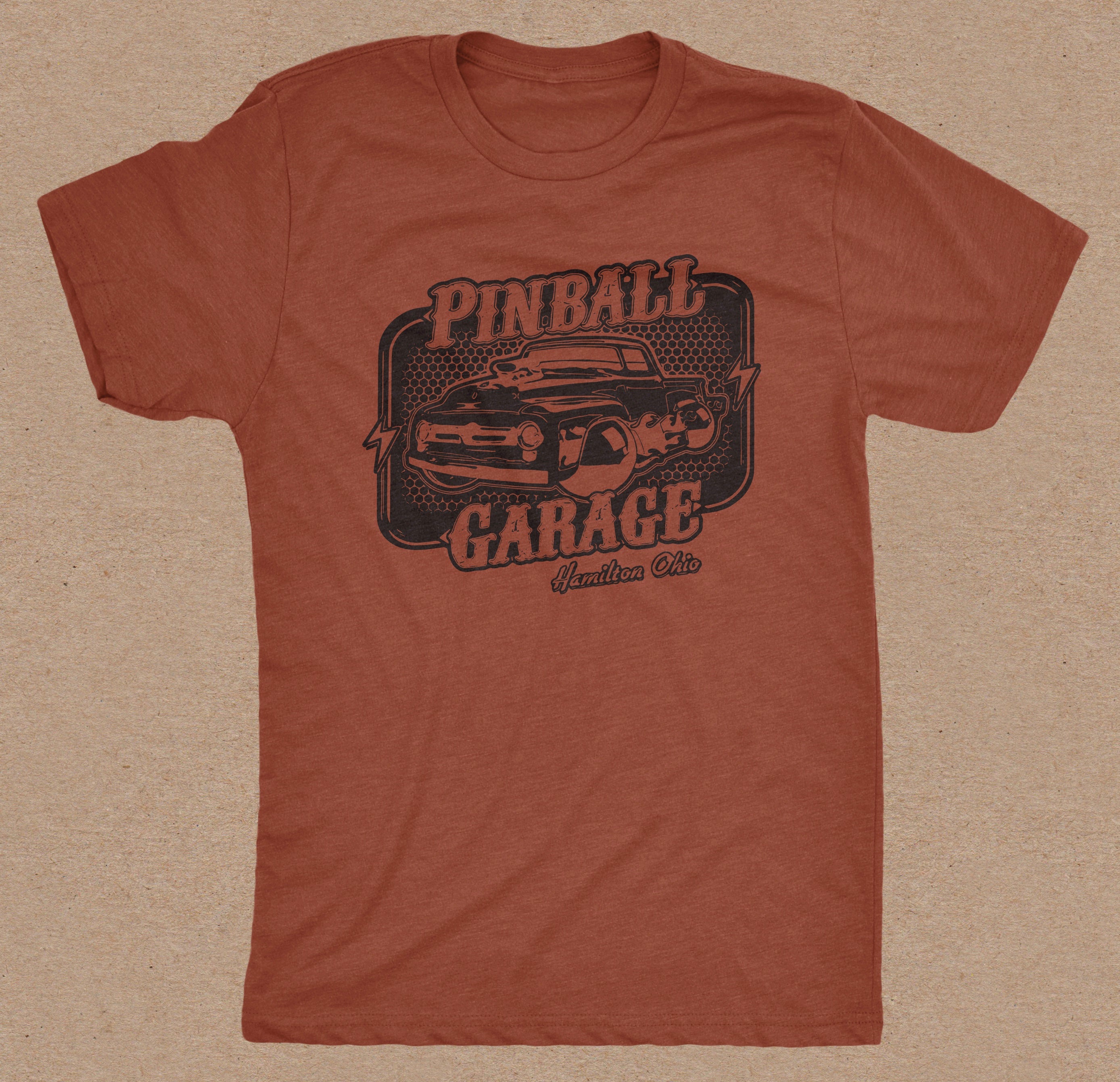 Pinball Garage T-Shirt (Rust) - VP LLC